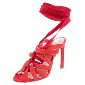 Authentic New Giorgio Armani Red Suede Slingback Sandals Size 39.5